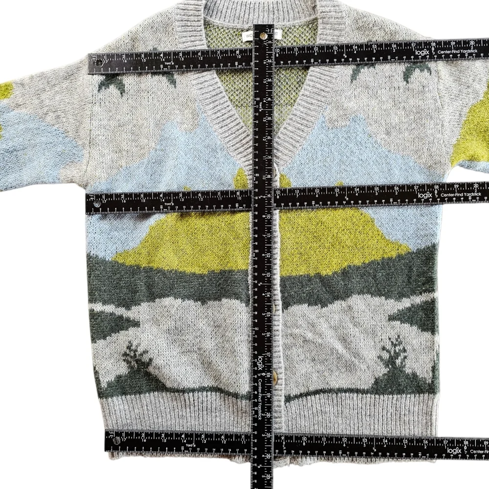 Woven Heart Nature Mountain Scene Soft Wool Blend Knit Cardigan Sweater - Picture 5 of 8